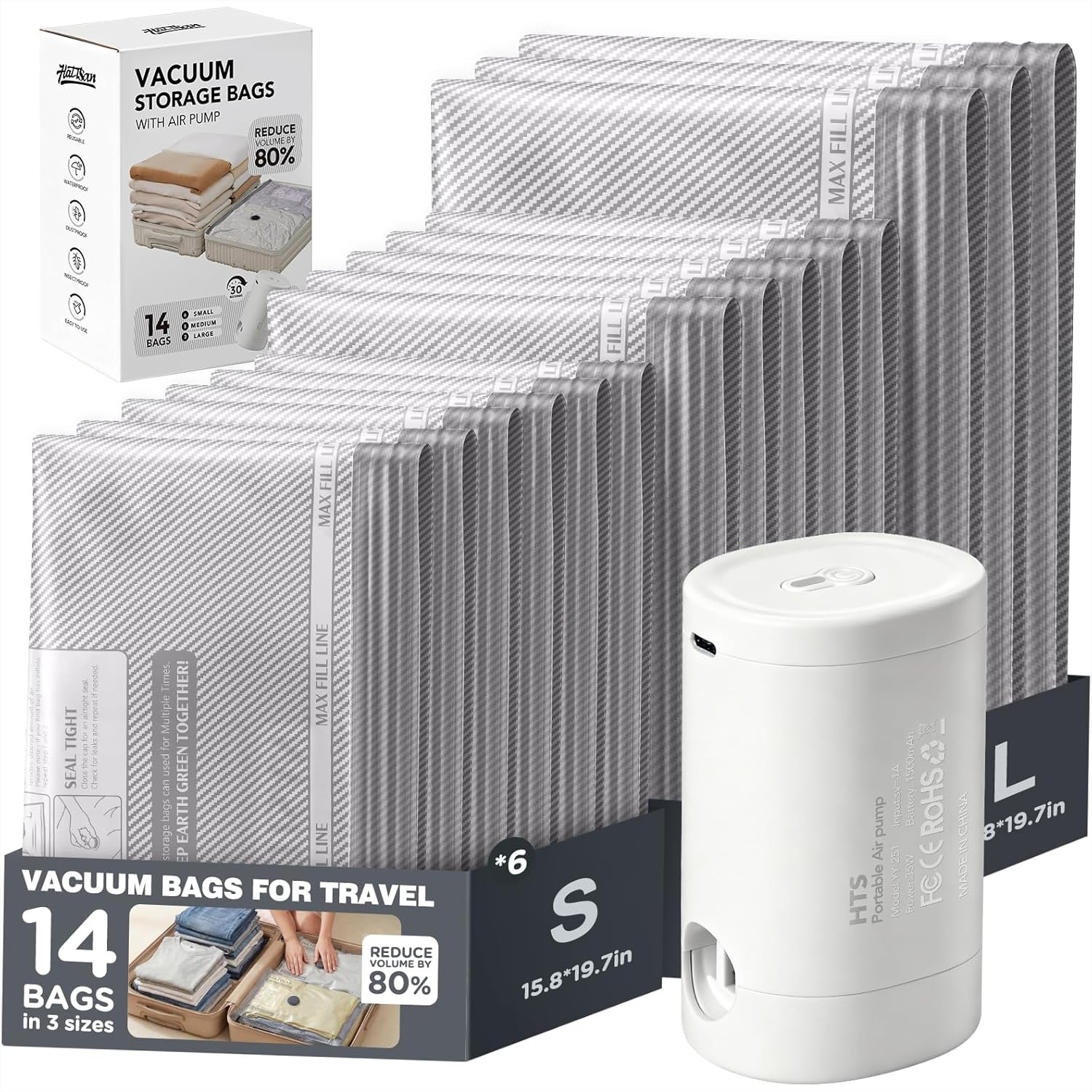 Compression Bag Vacuum - Vacuum Storage Bags with Rechargeable Pump