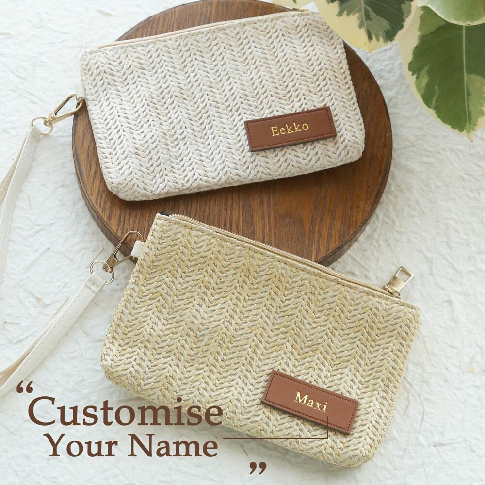Travel Accessories Hong Kong - Custom Name Straw Woven Wristlet Clutch