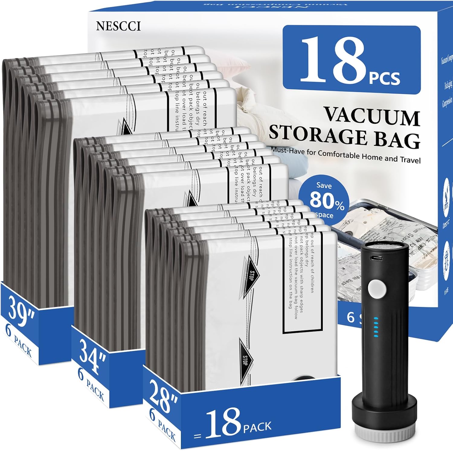Compression Bag Vacuum - Travel Vacuum Bags for Clothing with