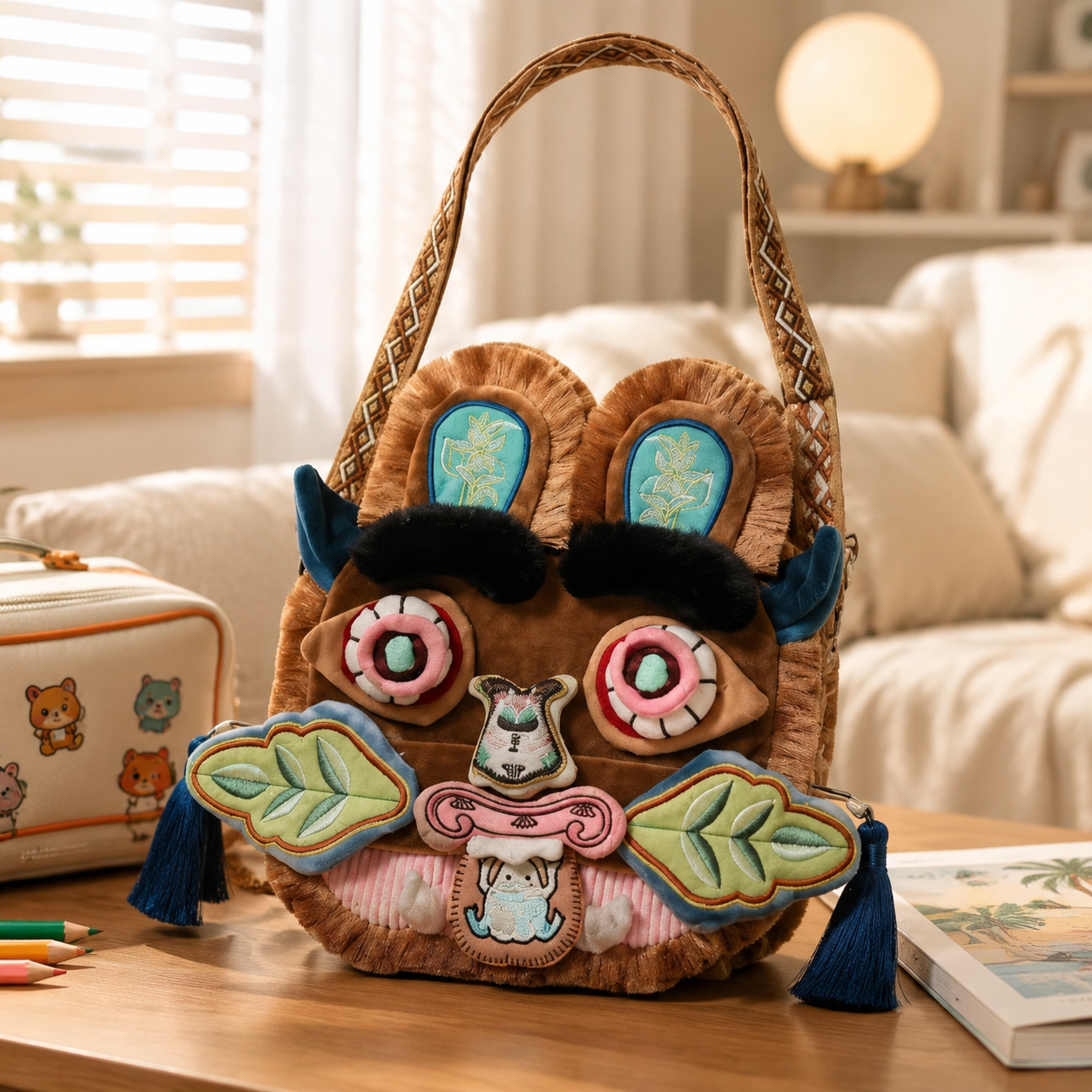 Travel Accessories With Toddler - Chinese Style Faux Fur Plush Bag