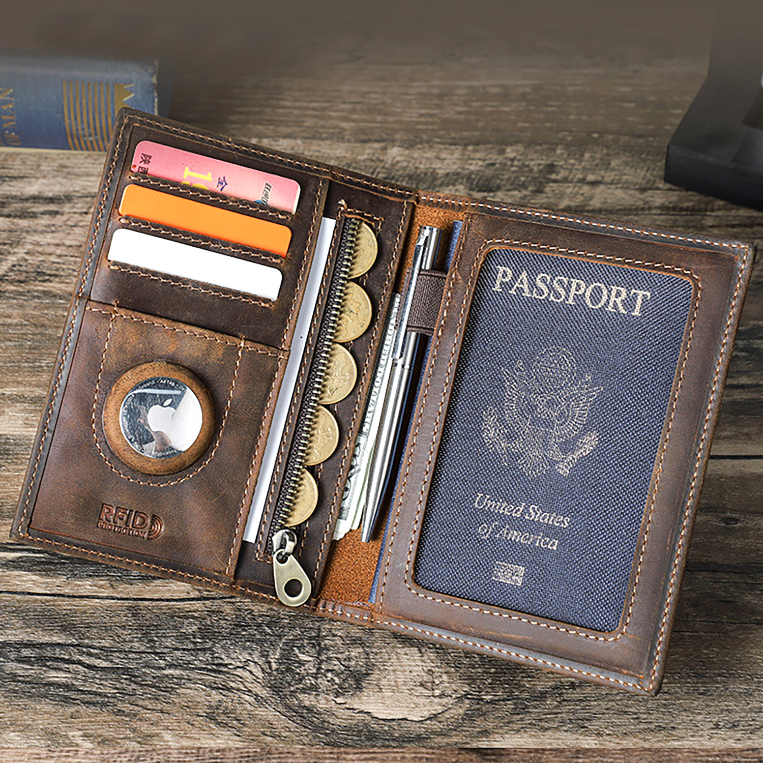 Travel Wallet Slim - Custom Logo Genuine Leather Slim Travel