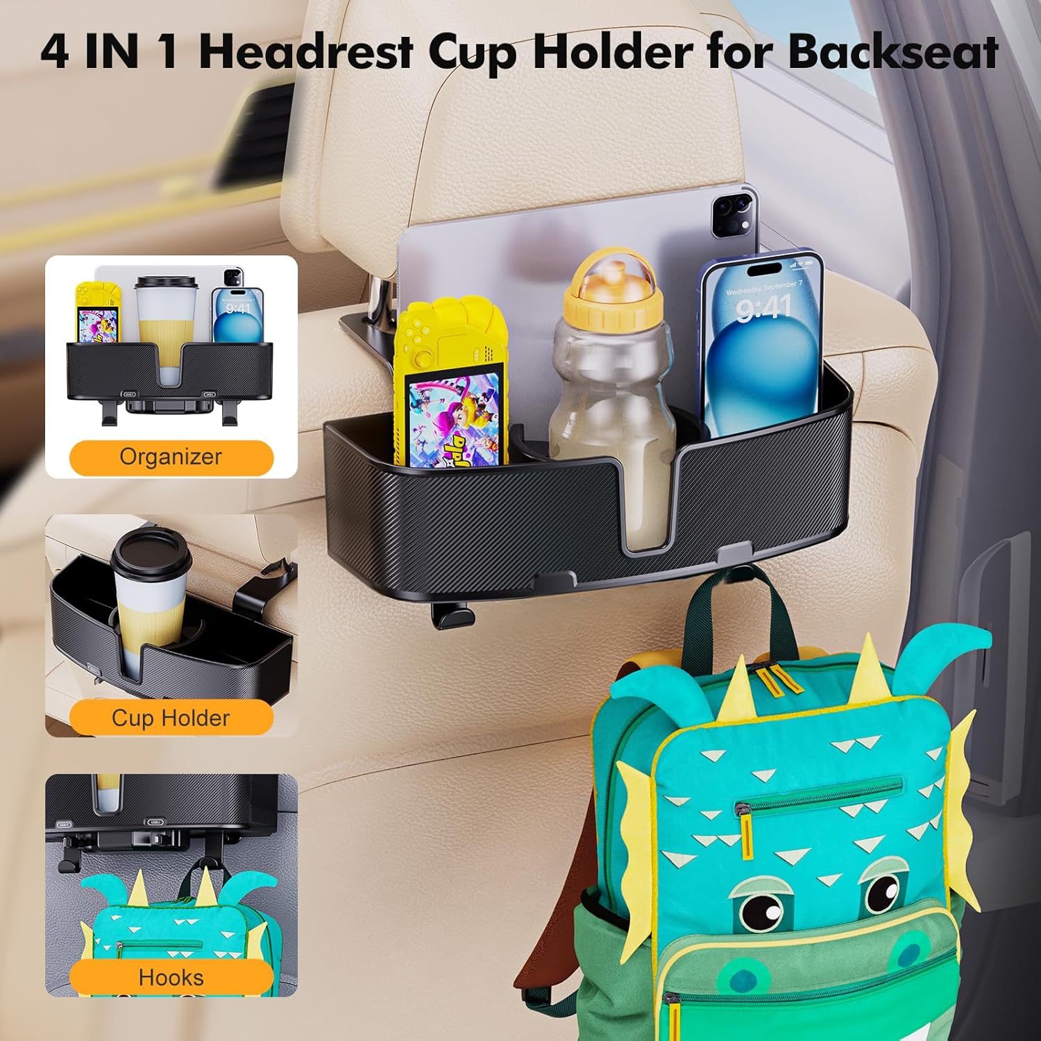 Car Headrest Cup Holder with S - Car Seat Travel Bag review and price