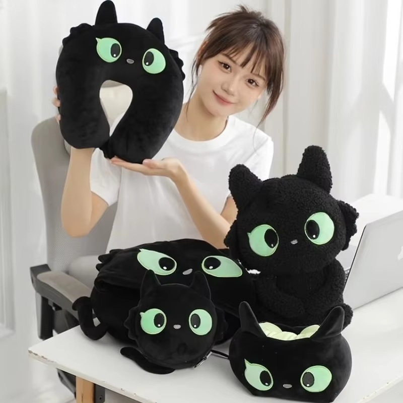 2024 New Cute Cartoon Black Ca - Travel Accessories Pillow review and price